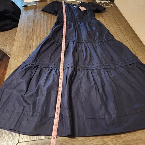 Quince 100% Organic Cotton Tiered Maxi Dress NWT Navy Small - Picture 2 of 6